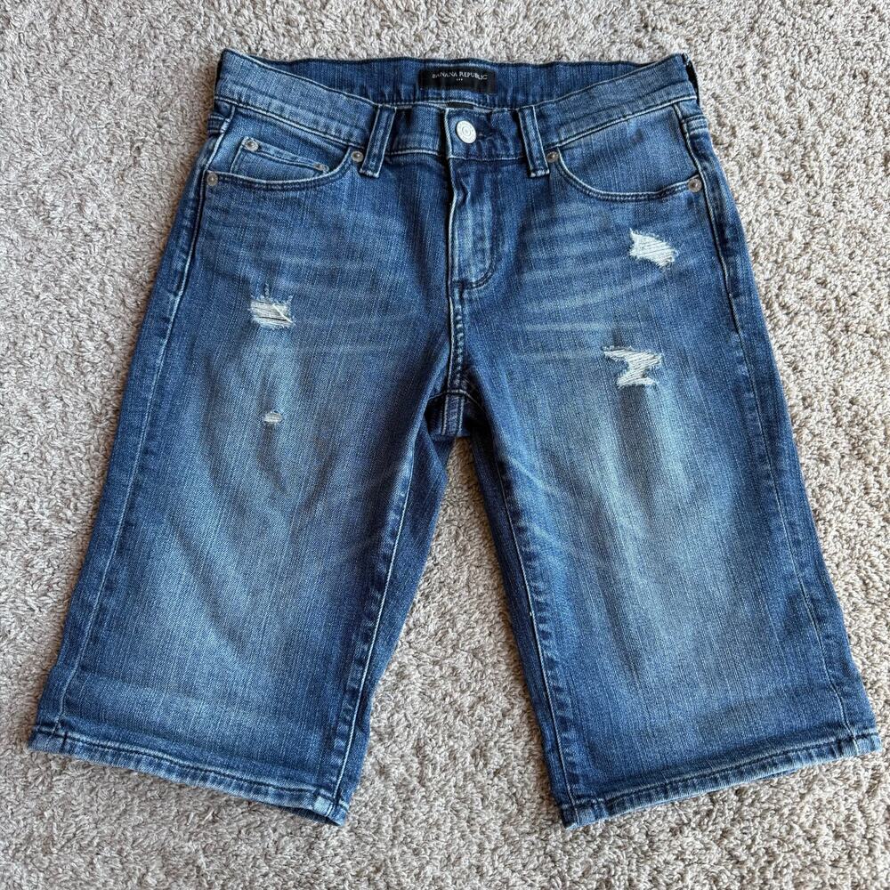Banana Republic Factory Womens Distressed Blue Denim Bermuda Jean Shorts 25/0